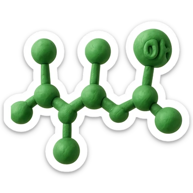 claymation style molecule model with green clay inspired by cis-3-hexenol sticker