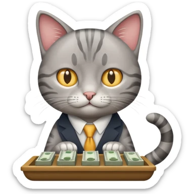 A business cat counting money, looking focused sticker