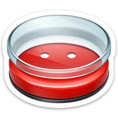 A big red round button on a button pad under a glass lid sticker