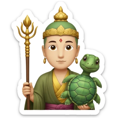 man with turtle head, scepter, buddhism, lotus sticker