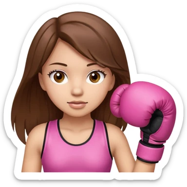 Girl with long brown hair brown eyes light skin wearing boxing pink boxing gloves sticker