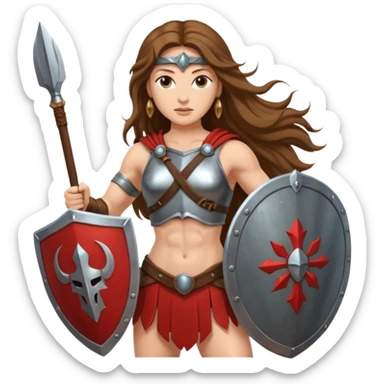 long haired woman spartan warrior holding spear and shield sticker