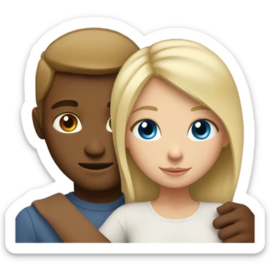 A guy with blue eyes and blond hair hugs a girl with brown eyes sticker