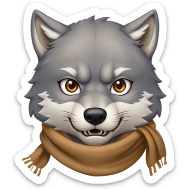 Lobo gris Oscuro Enojado Con una cicatriz en el ojo y bufanda marron sticker