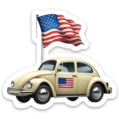 A beetle Volkswagen with an American flag  sticker