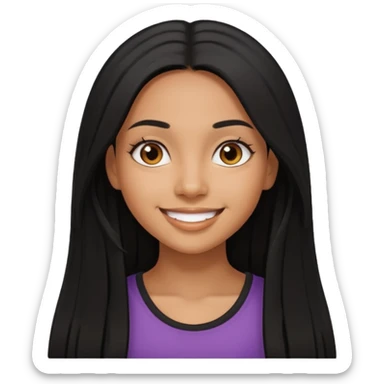 dark mixed girl with long black straight hair, smiling sticker