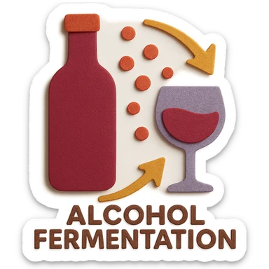 Add the English text 'Alcohol Fermentation' at the bottom of the icon in paper craft style with no background. sticker