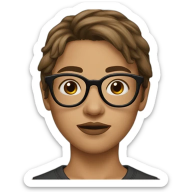 a teenager with brown long hair, black glasses feminine face big lips sticker