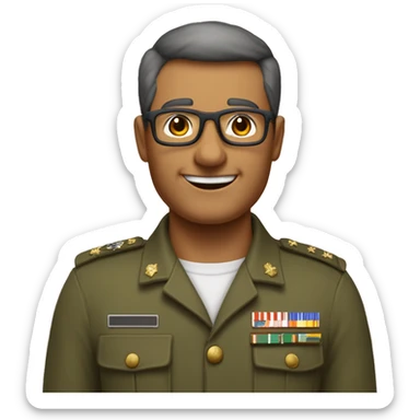 Homme brun cheveux rasés type militaire avec lunettes de vue âgé de 55 ans pesant 85 kilos plutôt souriant et affable divorcé  sticker