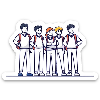 group of confident students standing tall, looking heroic sticker