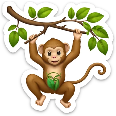 cheerful monkey hanging from a branch sticker