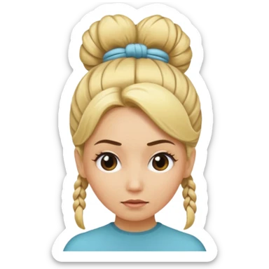 A woman with her hair tied up, blonde, who says "ma, cómo?" sticker