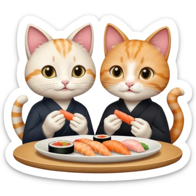 cute girl cat and a cute boy cat eating sushi together sticker