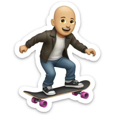 A bald man riding a skateboard  sticker