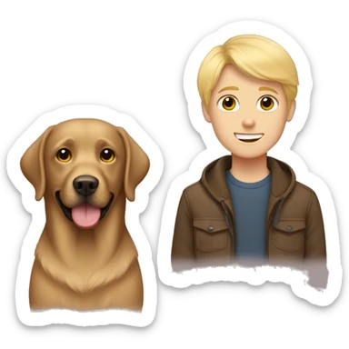 Brown Labrador and blonde boy sticker