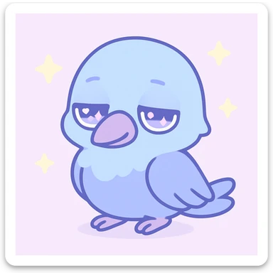 chibi-style raven, eyes half-closed, tiny wings tucked in, sleepy and sweet sticker