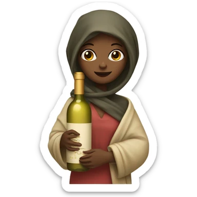  girl with blankets holding a bottle of white wine  sticker