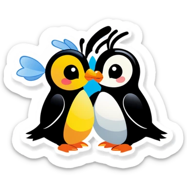 Penguin kissing bee  sticker