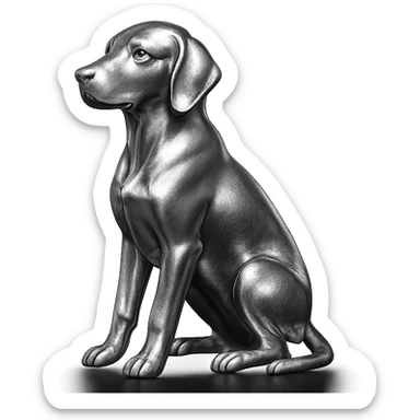               Apply a high-end, photorealistic metallic chrome material to the provided {subject}. The material should have a smooth, slightly curved surface with subtle reflections and soft shadows, resembling brushed or polished silver metal. Preserve the exact shape, proportions, and design of the original object. Set it against a solid black background (#000000) in 8K resolution. The lighting should enhance the beveled edges and reflective highlights, creating a sleek, premium finish. {subject} = dog sticker