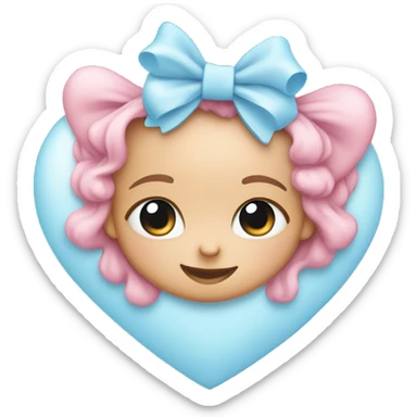 baby pink heart with a baby blue bow around it sticker