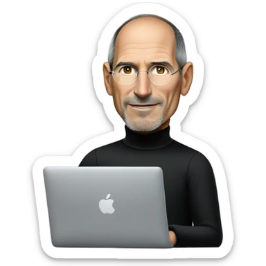 Steve Jobs wearing a black turtleneck on MacBook sticker