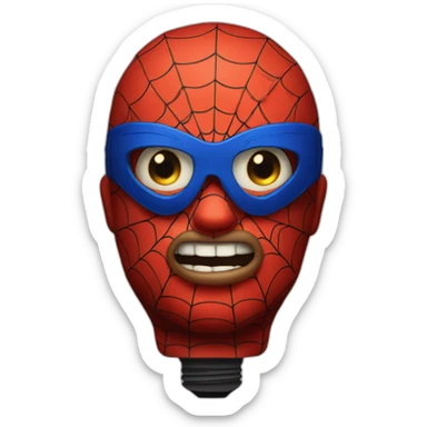 a man in a Spider-Man costume, but instead of a head there is a glowing light bulb. make as a portrait sticker