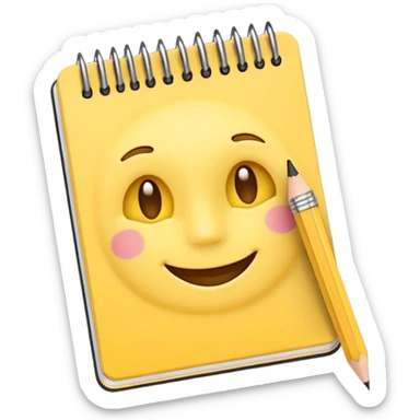 blog emoji stylized as a notepad with a pencil, cheerful and inviting sticker