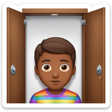 Super gay man with brown hair peeking out of a closet sticker