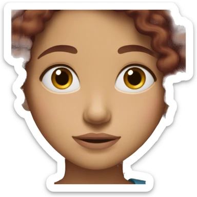 girl with long brown, curly wavy hair and fair skin wearing burgundy sticker