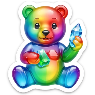 Rainbow Gummybear holding a crystal sticker