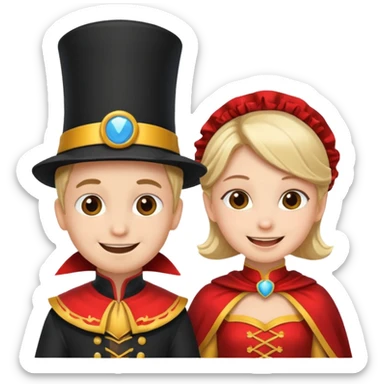 crie uma imagem com duas crianças fantasiadas brincando, um menino e uma menina sticker