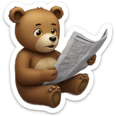 Bear lying on white sandy beach reading a newspaper sticker