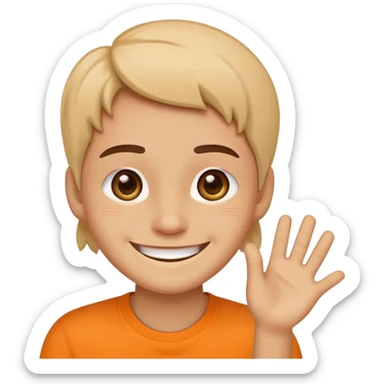  2D line-drawn character + small bright shop sticker