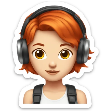 red hair gamer girl with kitty headphones sticker