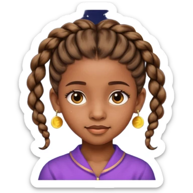 a brown skin ten year old girl with short twists  and moon earrings sticker
