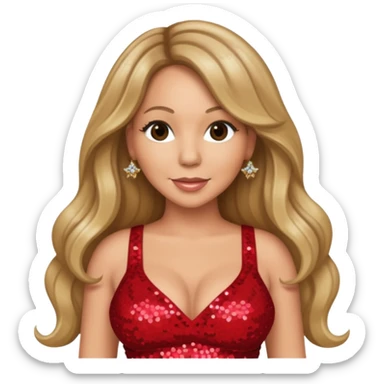 Mariah Carey with long dark blonde hair, red sequin crop top sticker