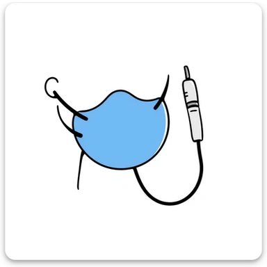 Hand-drawn blue breathing mask with tubes for measuring oxygen, standalone VO2 max testing equipment sticker