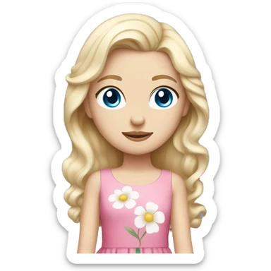 Blonde white girl with blue eyes and pink dress with flower in hair sticker