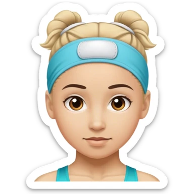 The face of a gymnast in a sports headband sticker