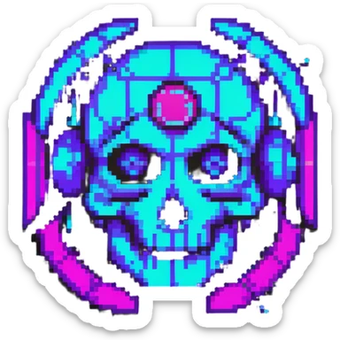 futuristic cyberpunk pixel art icon, vivid neon colors purple magenta cyan, minimal expressive design, 32x32, centered, high contrast, transparent background, no text, suitable for dark background, artist symbol sticker