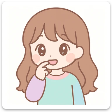 soft anime style girl with long brown hair biting her nail sticker