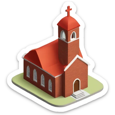 isometric modern red brick curved roof church sticker