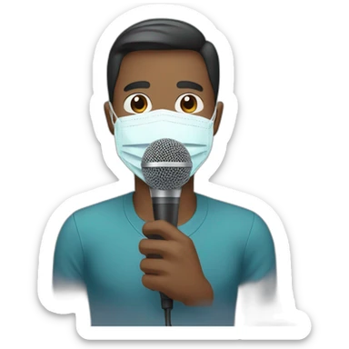 A man wearing a face mask and holding a microphone is speaking sticker