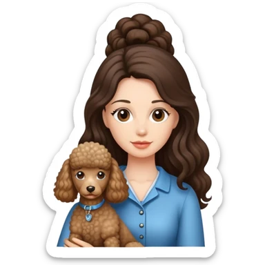 à beatiful long hair brunette with  and a poodle dog sticker