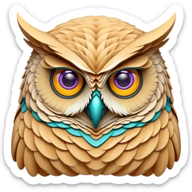 A guardian made of interlocking dunes that forms temporary bodies from compressed sand, adorned with gemstone eyes that change color to warn of approaching sandstorms or oasis locations. owl head sticker