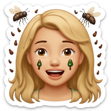 Fille caca qui pu et pleure de rire avec des mouches autour sticker