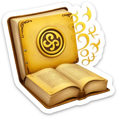mystic yellow book, open with swirling energy, mysterious symbols sticker