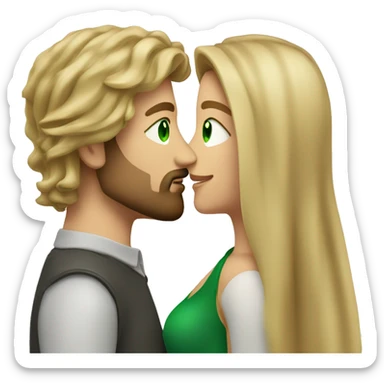 kiss-kiss dirty blonde haired man with beard and girl green eyes and very long dark blond hair sticker