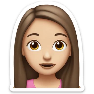 White girl with straight brown hair, pink lips, and hazel eyes looking to the side, making a grossed out face ￼ sticker