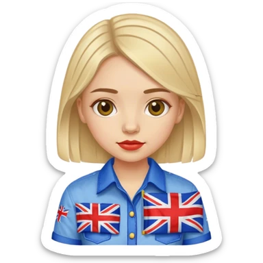 A Ukrainian girl wearing an embroidered shirt holds a British flag sticker